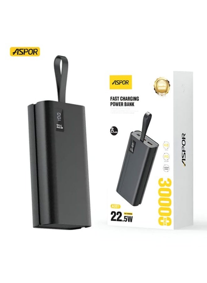 أسبور بنك طاقة Aspor A337 عالي السعة 30000 مللي أمبير مع شحن سريع PD/QC بقدرة 22.5 واط ومخرج متعدد المنافذ - Image 2